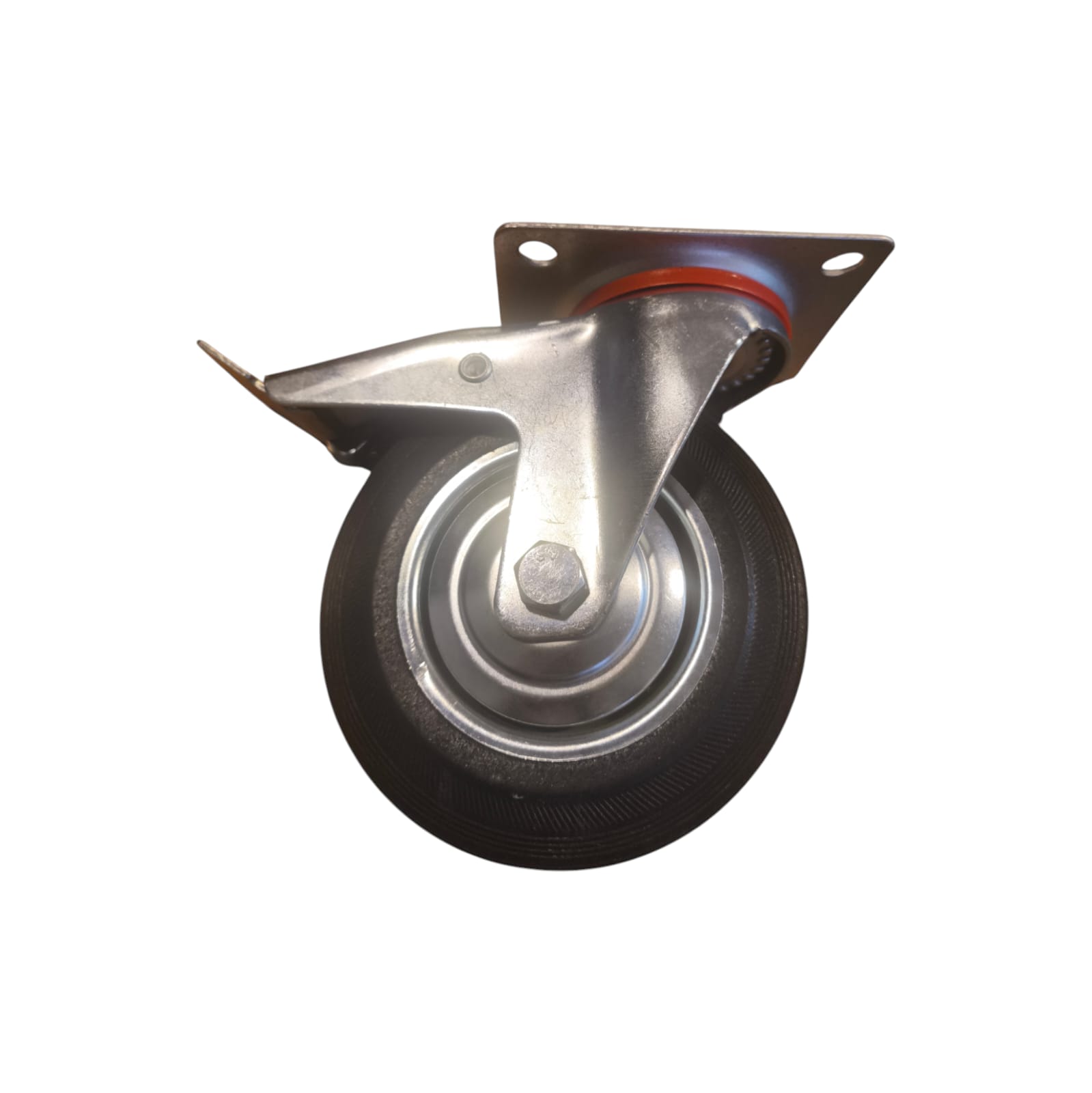 RUEDA DE GOMA GIRATORIA CON BASE Y FRENO